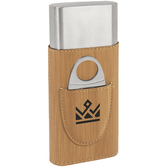 Bamboo Laserable Leatherette Cigar Case with Cutter (Sold by Case of 6)