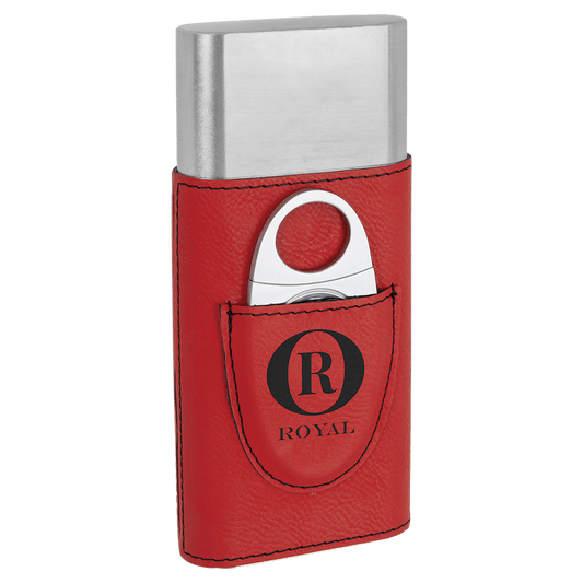 Red Laserable Leatherette Cigar Case with Cutter (Sold by Case of 6)