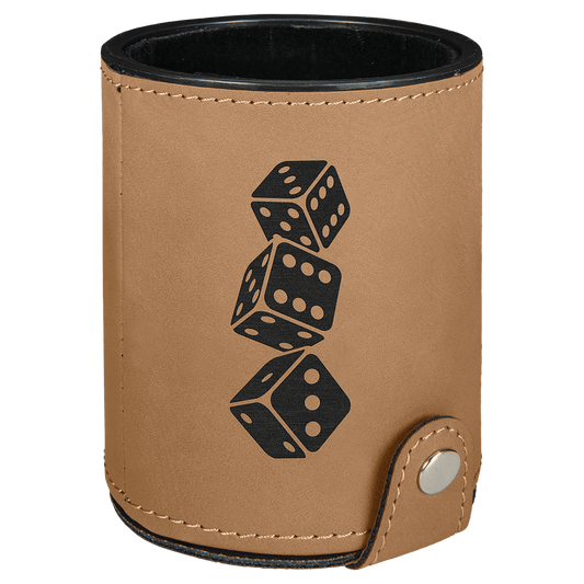 Light Brown Laserable Leatherette Dice Cup with 5 Dice (Sold by Case of 10)