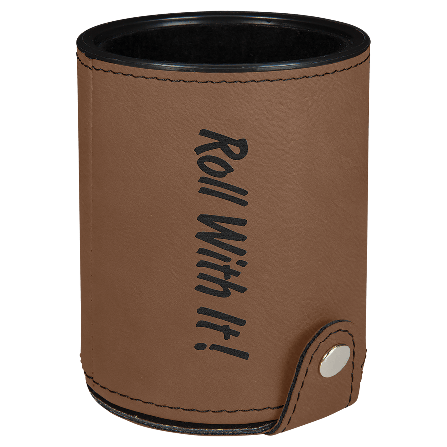 Dark Brown Laserable Leatherette Dice Cup with 5 Dice (Sold by Case of 10)