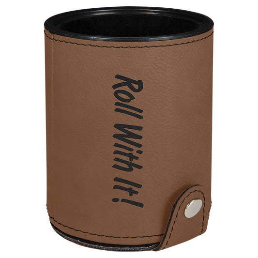 Dark Brown Laserable Leatherette Dice Cup with 5 Dice (Sold by Case of 10)