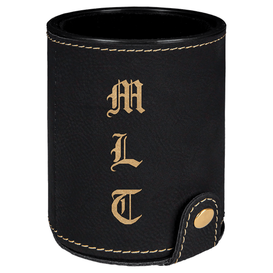 Black/Gold Laserable Leatherette Dice Cup with 5 Dice (Sold by Case of 10)