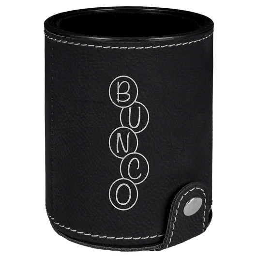 Black/Silver Laserable Leatherette Dice Cup with 5 Dice (Sold by Case of 10)