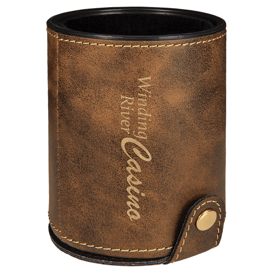 Rustic/Gold Laserable Leatherette Dice Cup with 5 Dice (Sold by Case of 10)