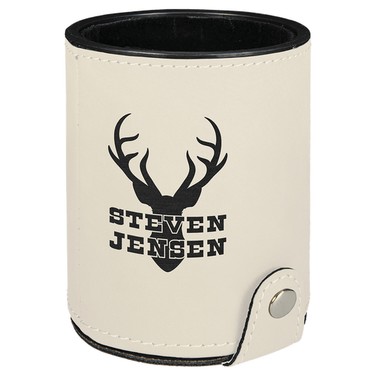 White Laserable Leatherette Dice Cup with 5 Dice (Sold by Case of 10)