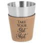 2 oz. Light Brown Laserable Leatherette & Stainless Steel Shot Glass (Sold by Case of 25)