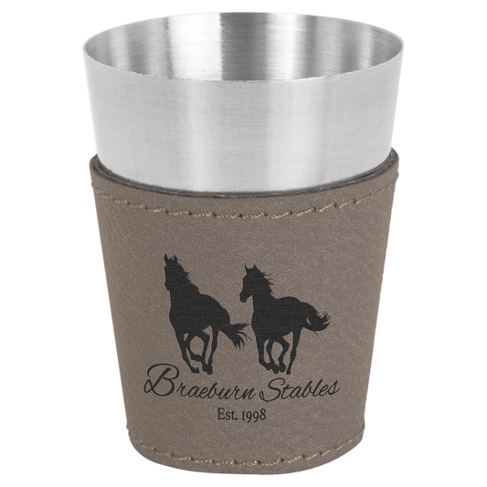 2 oz. Gray Laserable Leatherette & Stainless Steel Shot Glass (Sold by Case of 25)