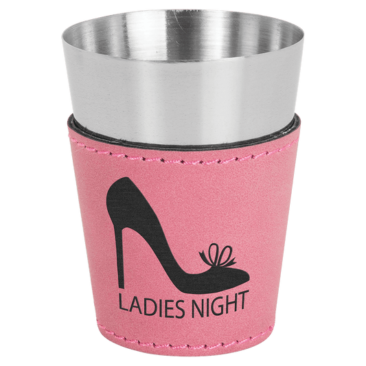 2 oz. Pink Laserable Leatherette & Stainless Steel Shot Glass (Sold by Case of 25)