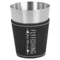 2 oz. Black/Silver Laserable Leatherette & Stainless Steel Shot Glass (Sold by Case of 25)