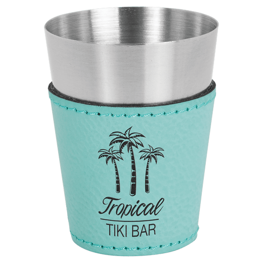 2 oz. Teal Laserable Leatherette & Stainless Steel Shot Glass (Sold by Case of 25)