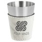 2 oz. White Marble Laserable Leatherette & Stainless Steel Shot Glass (Sold by Case of 25)