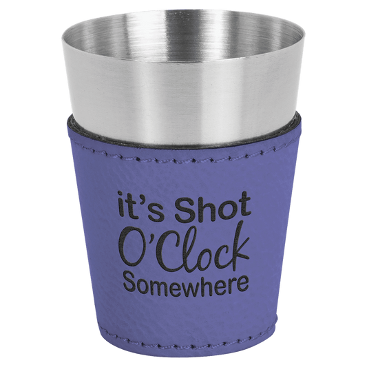 2 oz. Purple Laserable Leatherette & Stainless Steel Shot Glass (Sold by Case of 25)