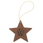 Dark Brown Laserable Leatherette Star Ornament with Gold String (Sold by Case of 25)