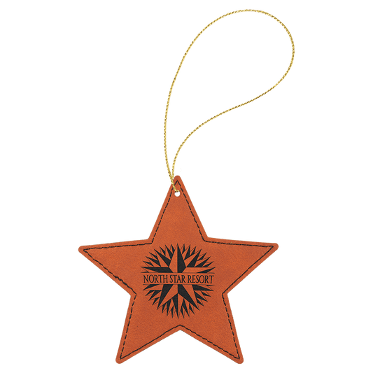Rawhide Laserable Leatherette Star Ornament with Gold String (Sold by Case of 25)