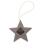 Gray Laserable Leatherette Star Ornament with Gold String (Sold by Case of 25)
