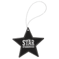 Black/Silver Laserable Leatherette Star Ornament with Silver String (Sold by Case of 25)