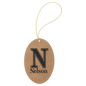 Light Brown Laserable Leatherette Oval Ornament with Gold String (Sold by Case of 25)