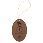 Dark Brown Laserable Leatherette Oval Ornament with Gold String (Sold by Case of 25)