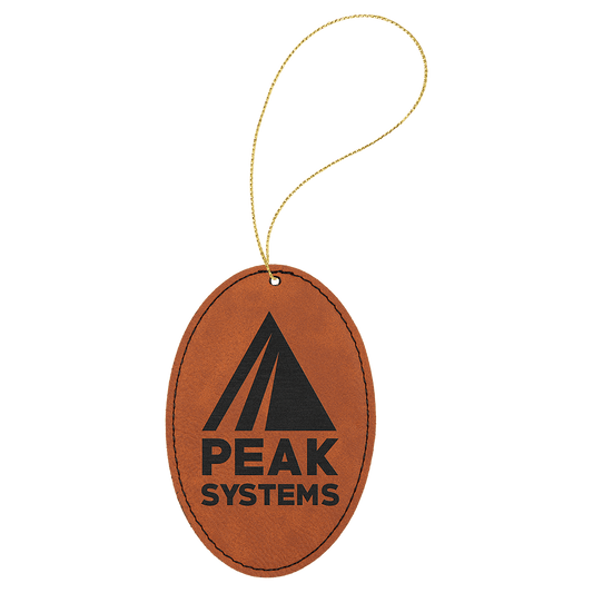 Rawhide Laserable Leatherette Oval Ornament with Gold String (Sold by Case of 25)
