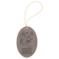 Gray Laserable Leatherette Oval Ornament with Gold String (Sold by Case of 25)