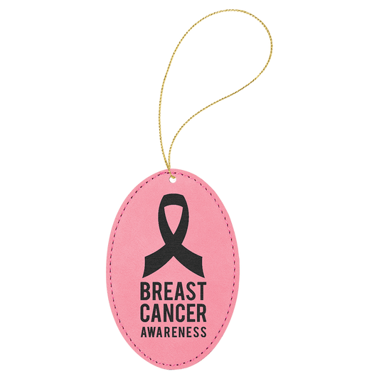 Pink Laserable Leatherette Oval Ornament with Gold String (Sold by Case of 25)
