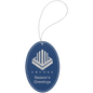 Blue/Silver Laserable Leatherette Oval Ornament with Silver String (Sold by Case of 25)