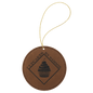 Dark Brown Laserable Leatherette Round Ornament with Gold String (Sold by Case of 25)