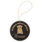 Black/Gold Laserable Leatherette Round Ornament with Gold String (Sold by Case of 25)