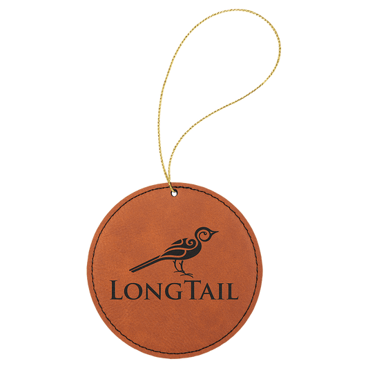 Rawhide Laserable Leatherette Round Ornament with Gold String (Sold by Case of 25)