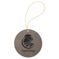 Gray Laserable Leatherette Round Ornament with Gold String (Sold by Case of 25)