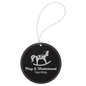 Black/Silver Laserable Leatherette Round Ornament with Silver String (Sold by Case of 25)
