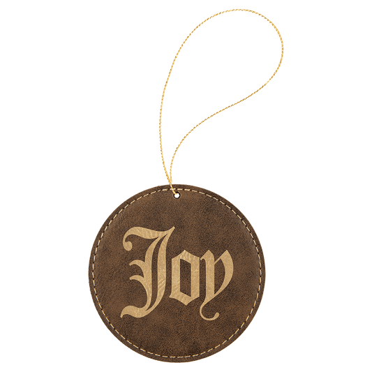 Rustic/Gold Laserable Leatherette Round Ornament with Gold String (Sold by Case of 25)