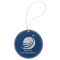 Blue/Silver Laserable Leatherette Round Ornament with Silver String (Sold by Case of 25)