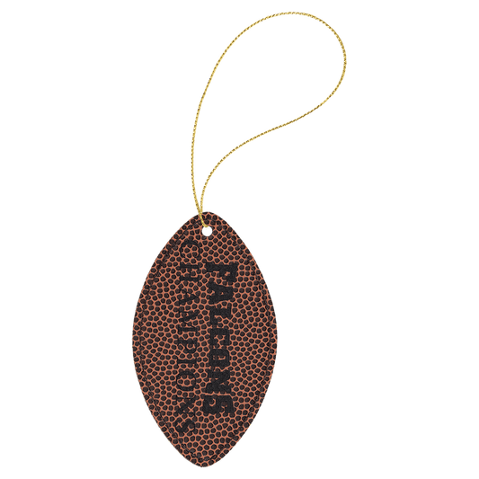 Football Laserable Leatherette Ornament with Gold String (Sold by Case of 25)
