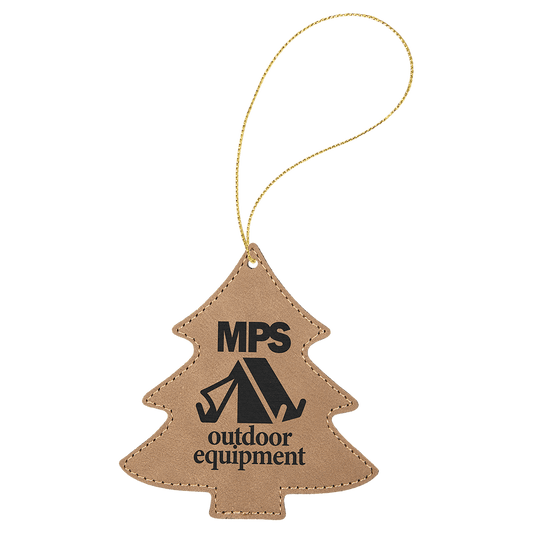 Light Brown Laserable Leatherette Tree Ornament with Gold String (Sold by Case of 25)