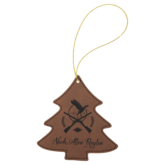 Dark Brown Laserable Leatherette Tree Ornament with Gold String (Sold by Case of 25)