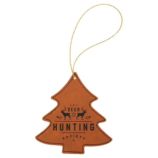Rawhide Laserable Leatherette Tree Ornament with Gold String (Sold by Case of 25)
