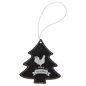 Black/Silver Laserable Leatherette Tree Ornament with Silver String (Sold by Case of 25)