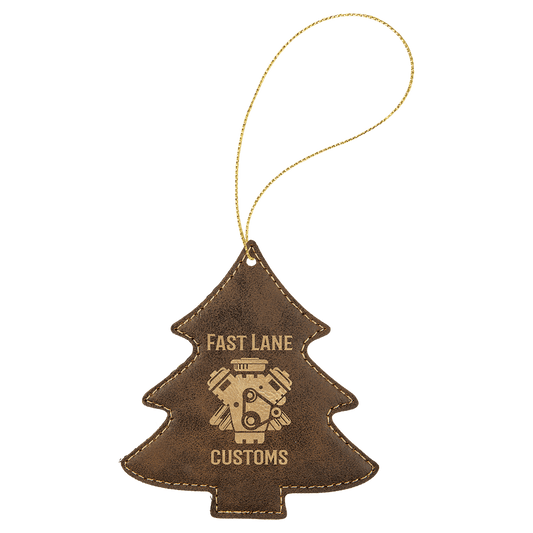 Rustic/Gold Laserable Leatherette Tree Ornament with Gold String (Sold by Case of 25)