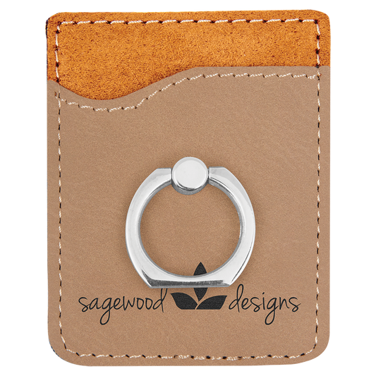 Light Brown Laserable Leatherette Phone Wallet with Silver Ring (Sold by Case of 25)