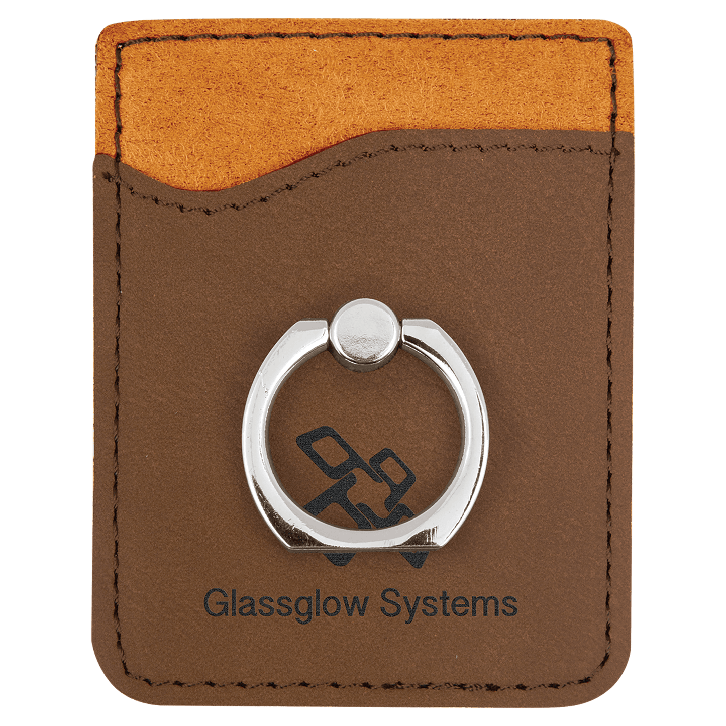 Dark Brown Laserable Leatherette Phone Wallet with Silver Ring (Sold by Case of 25)