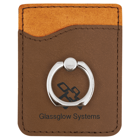 Dark Brown Laserable Leatherette Phone Wallet with Silver Ring (Sold by Case of 25)