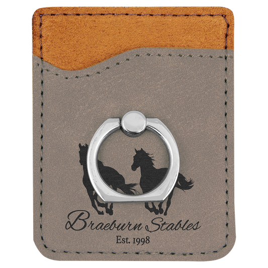 Gray Laserable Leatherette Phone Wallet with Silver Ring (Sold by Case of 25)