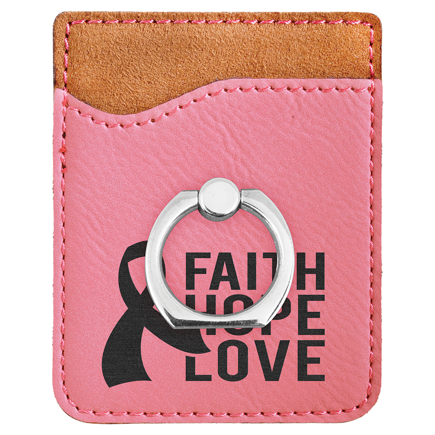 Pink Laserable Leatherette Phone Wallet with Silver Ring (Sold by Case of 25)