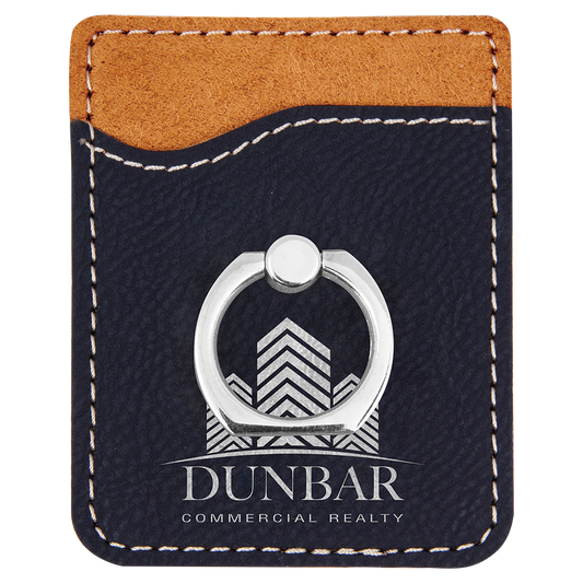 Black/Silver Laserable Leatherette Phone Wallet with Silver Ring (Sold by Case of 25)
