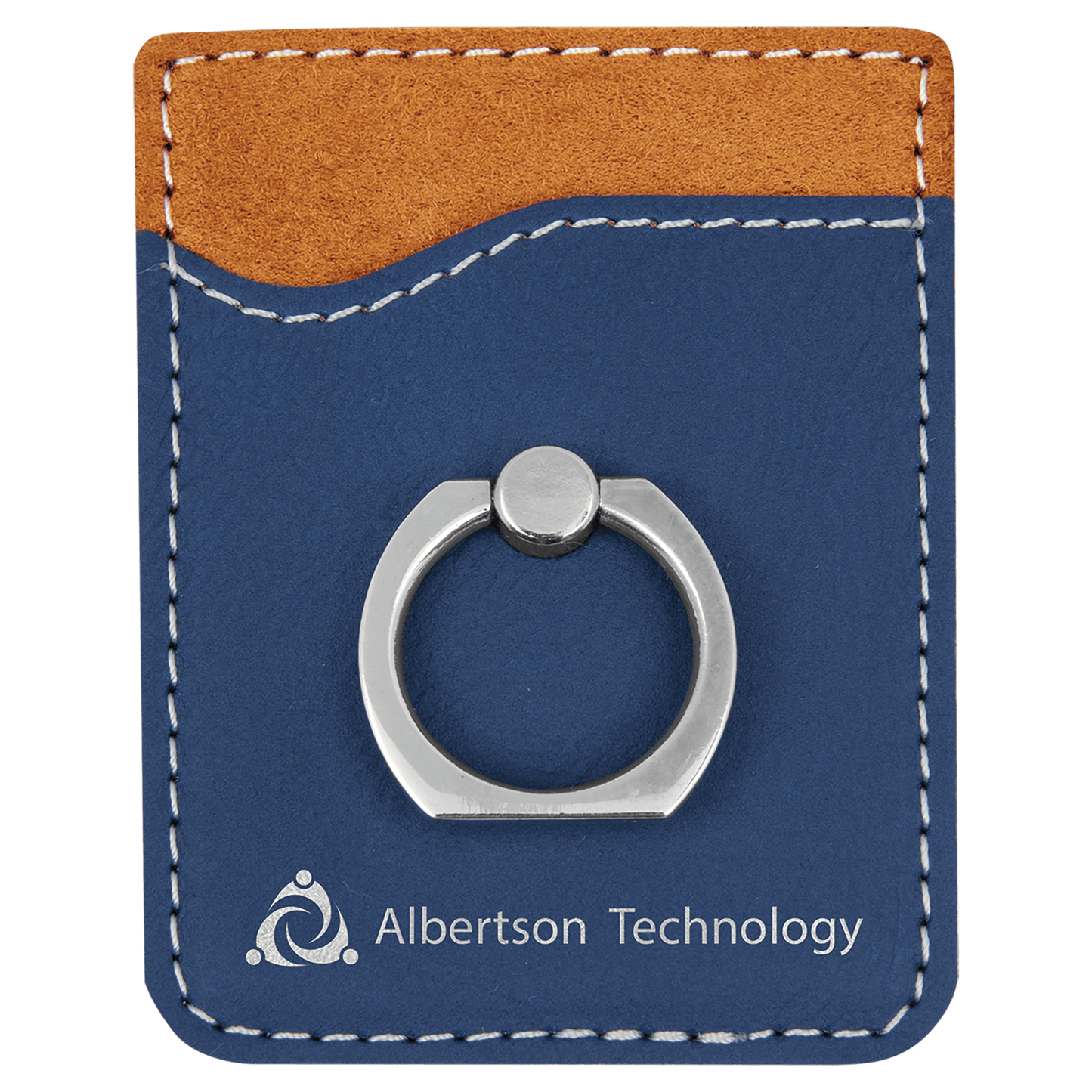 Blue/Silver Laserable Leatherette Phone Wallet with Silver Ring (Sold by Case of 25)