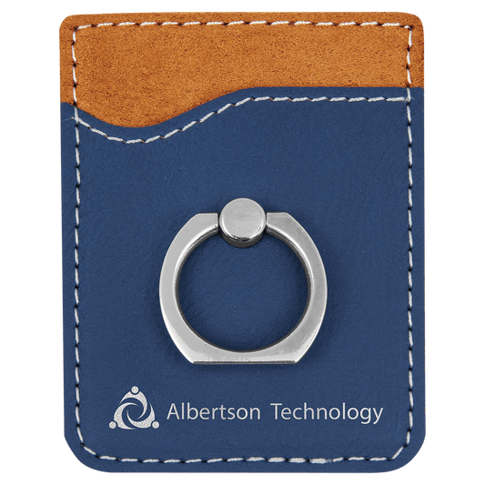 Blue/Silver Laserable Leatherette Phone Wallet with Silver Ring (Sold by Case of 25)