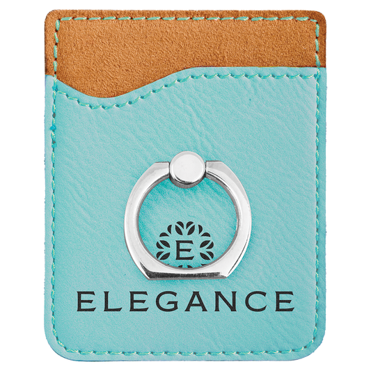 Teal Laserable Leatherette Phone Wallet with Silver Ring (Sold by Case of 25)