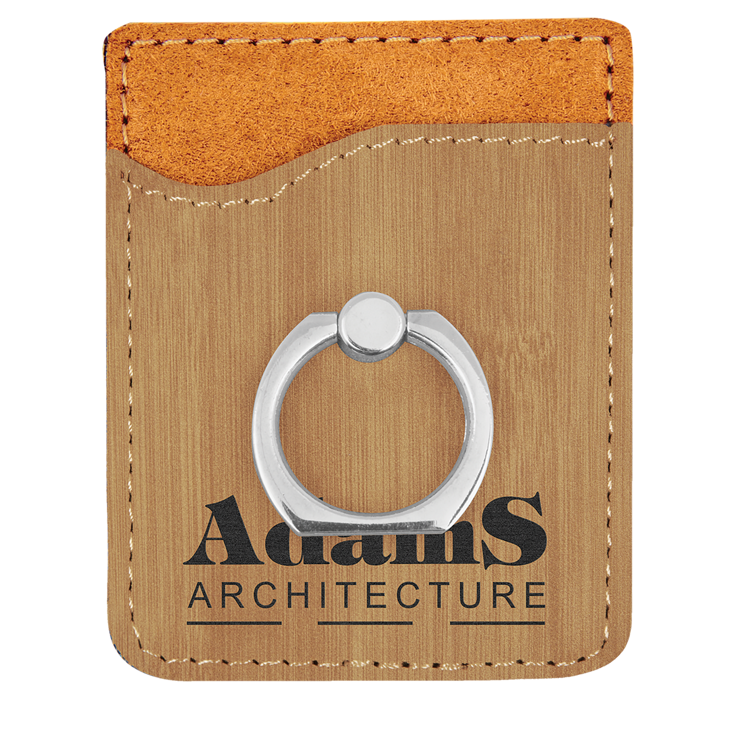 Bamboo Laserable Leatherette Phone Wallet with Silver Ring (Sold by Case of 25)