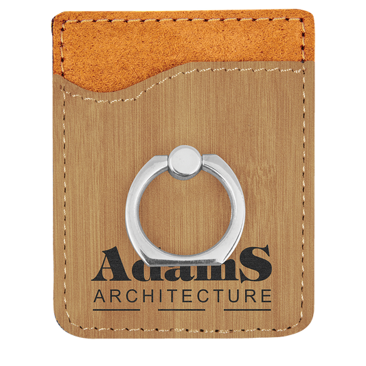 Bamboo Laserable Leatherette Phone Wallet with Silver Ring (Sold by Case of 25)
